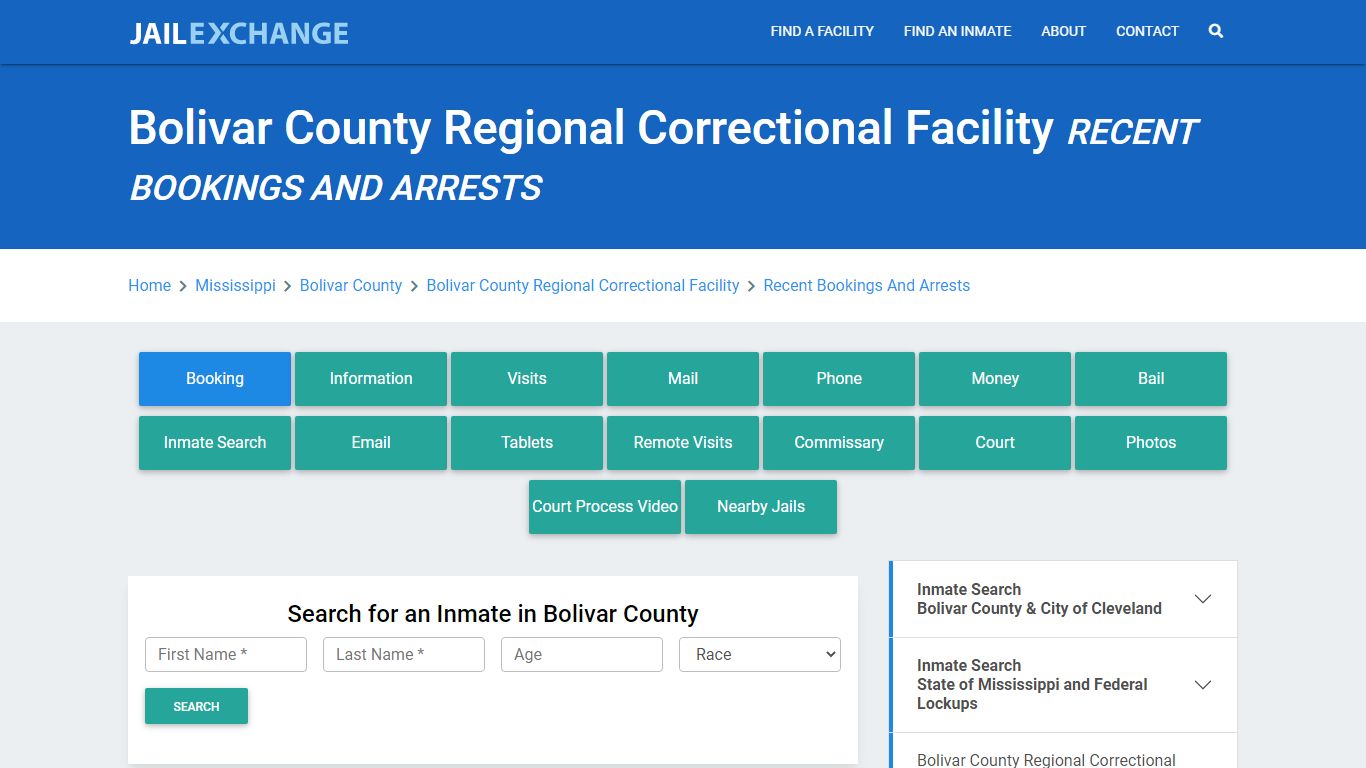 Bolivar County Jail & Regional Correctional Facility Recent Bookings ...